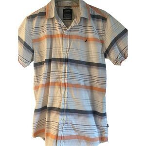 Nautica Men's Front Button Closure Striped Short Sleeves Shirt Size XL